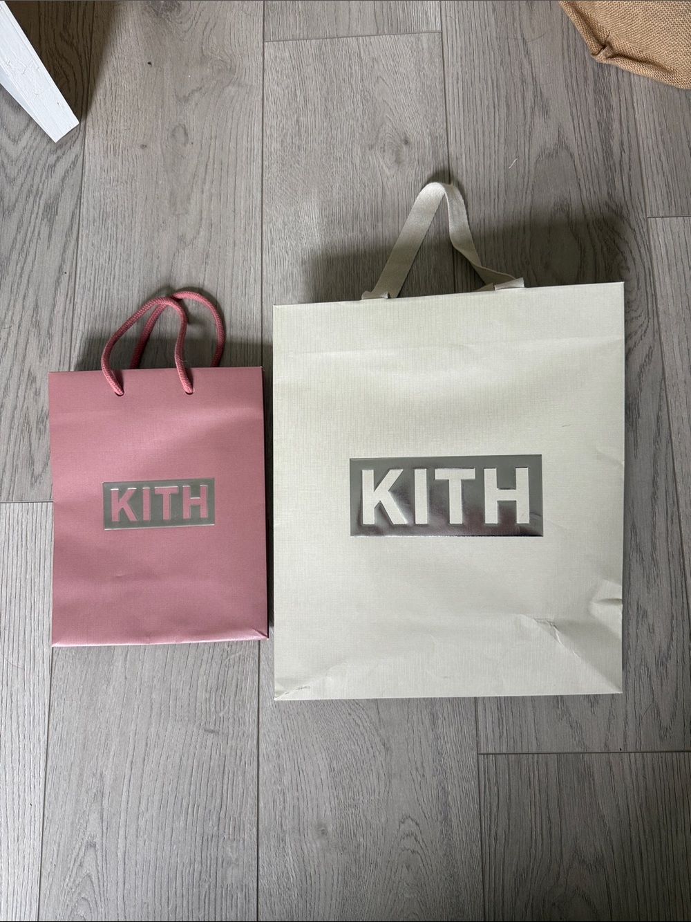 Kith Pink and Cream Paper Shopping Bags with Metallic Logos